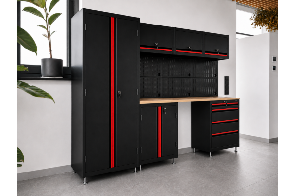 Zestaw mebli warsztatowych AXTON V 260 cm – garaż, warsztat, serwis | czarny